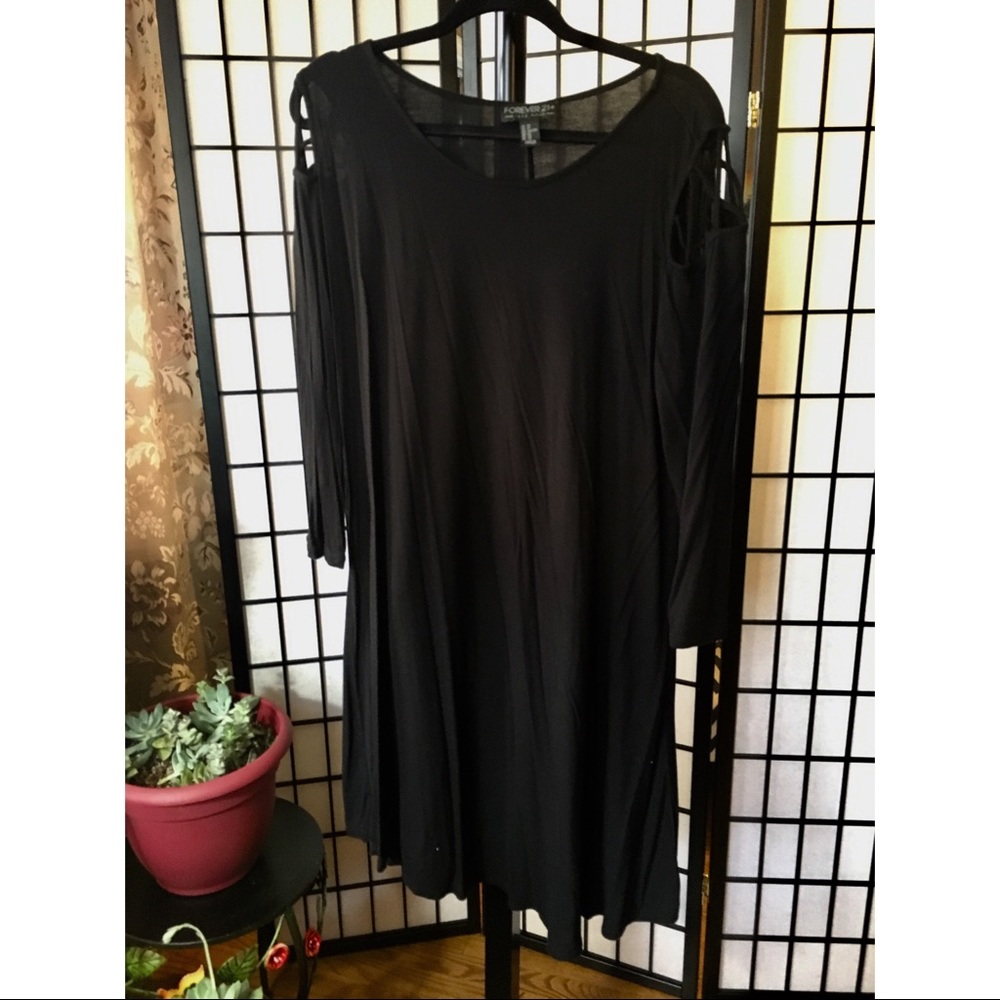 F21+ Lace / Cold Shoulder Black Dress